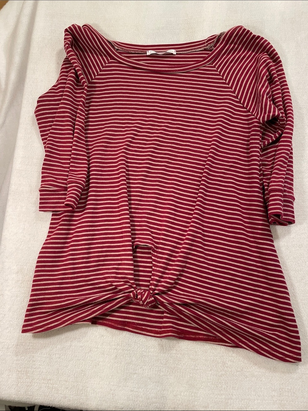 Chris & Carol Burgundy and Cream Striped Tie-Front Top
